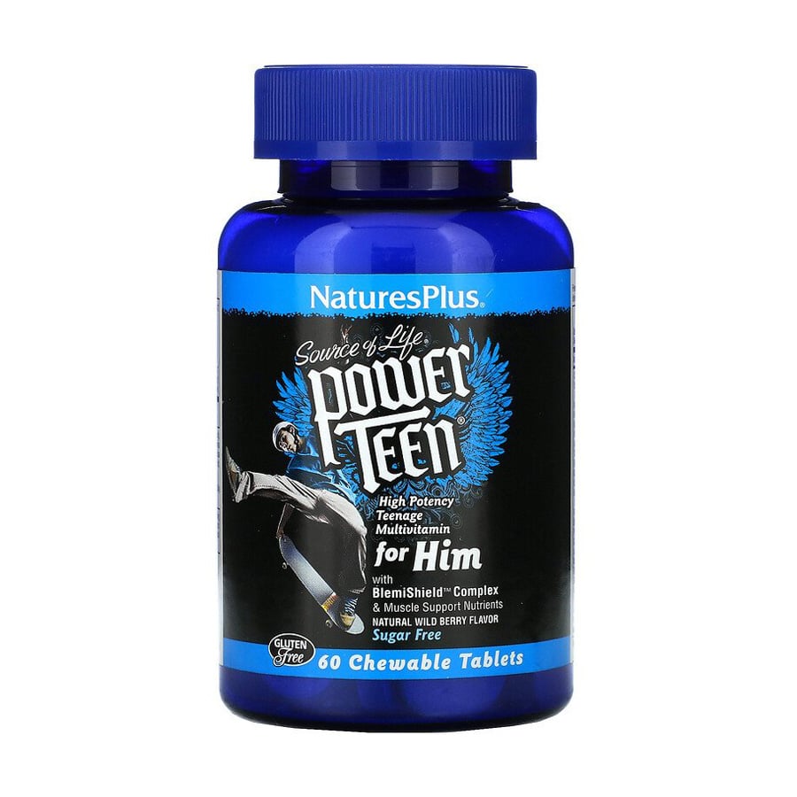 Мультивітаміни для хлопчиків-підлітків NaturesPlus Power Teen зі смаком лісових ягід, 60 жувальних таблеток